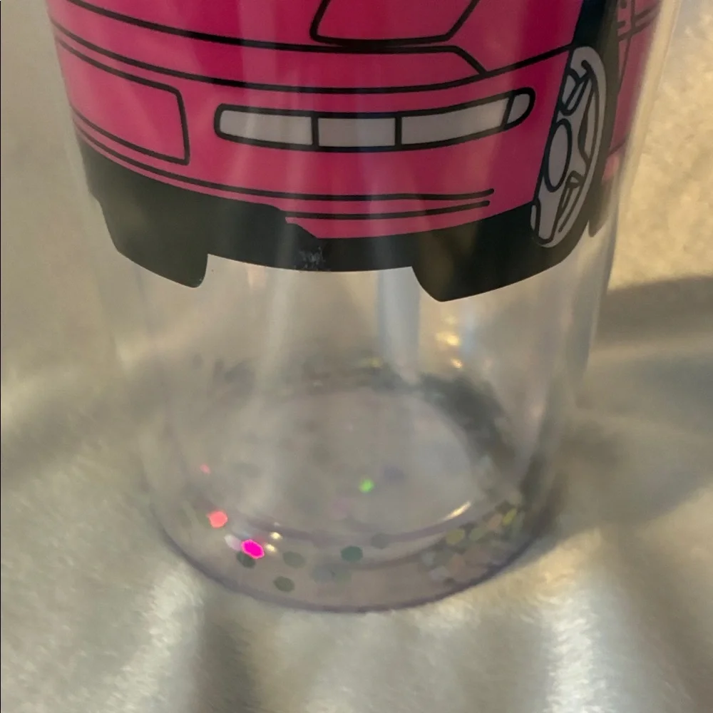 Barbie Pink and Clear Tumbler with Straw & sparkles. NWOT